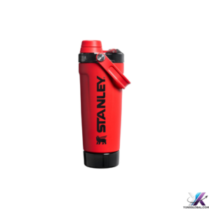 STANLEY Vitalize Shaker Bottle 20 oz | Leakproof Insulated Stainless Steel Shaker Cup | Base Storage and Twist On Fast Flow Lid | Protein Shakes and Pre Workout Powder | BPA-Free | Chili Black