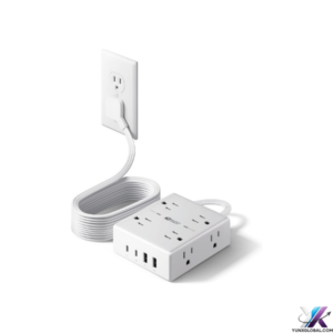 10Ft Extension Cord with Multiple Outlets, Flat Plug Surge Protector Power Strip 10 Ft Long Cord, 8 Outlets & 4 USB Ports (2 USB C), Desk Charging Station for Home Office, College Dorm Room Essentials
