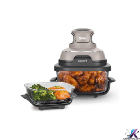 Ninja Crispi 4 in 1 Glass Air Fryer, 450°F, Non Toxic, 4QT and 6 Cup Containers with Lids, Dishwasher Safe, Stone, 1 Count, FN101ST