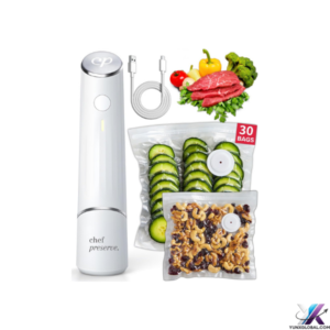 Chef Preserve Compact Vacuum Sealer for Food (Vacuum Sealer Machine + 30 Reusable Vacuum Bags) Powerful Handheld Vacuum Sealer Machine, Seal Meal Saver, Portable Food Sealer